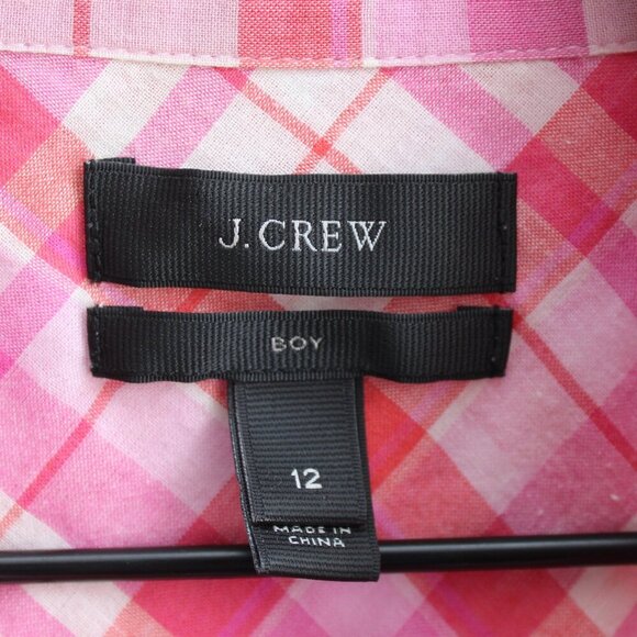 J. Crew Womens Boy Pink Red Madras Plaid Cotton Light Button Down Shirt Size 12 - Picture 2 of 5
